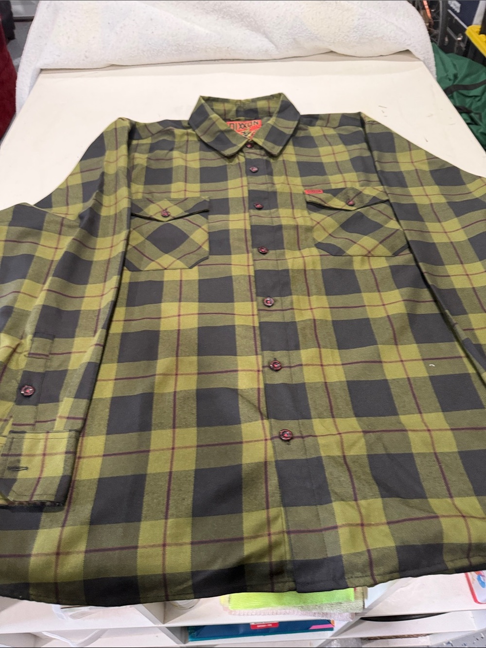 DIXXON Olive and Black Plaid Button-Down Flannel - Picture 1 of 8